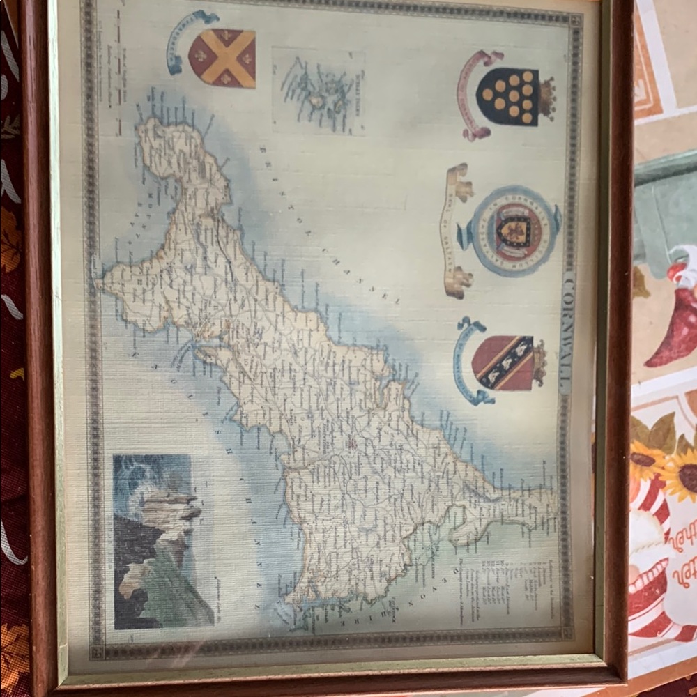 Vintage Framed Vintage Map of Cornwall